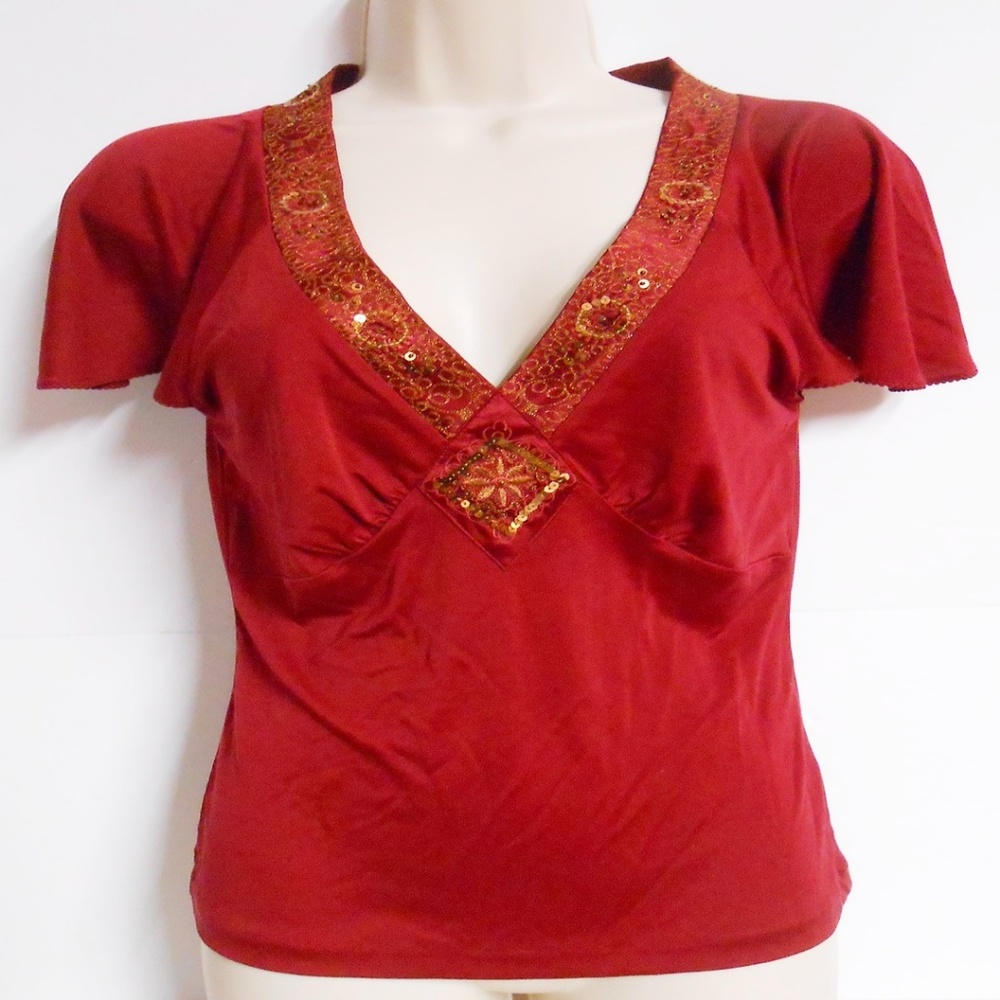 The Limited Size Medium red silk beaded blouse New